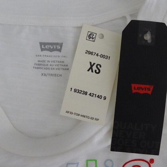 Levi's Pride Logo T-Shirt Women's Size XS White Top Rainbow Spell Out Tee - Picture 5 of 8